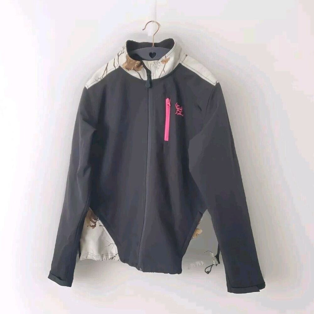 Womens REALTREE Bushmaster Black White Camo Pro Hunter Softshell Coat Jacket